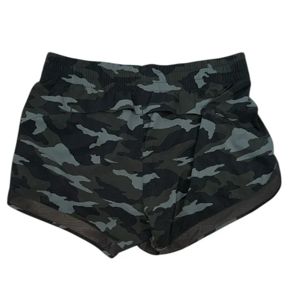 Athleta Printed Mesh Racer Run Shorts | Green camo - Picture 4 of 7